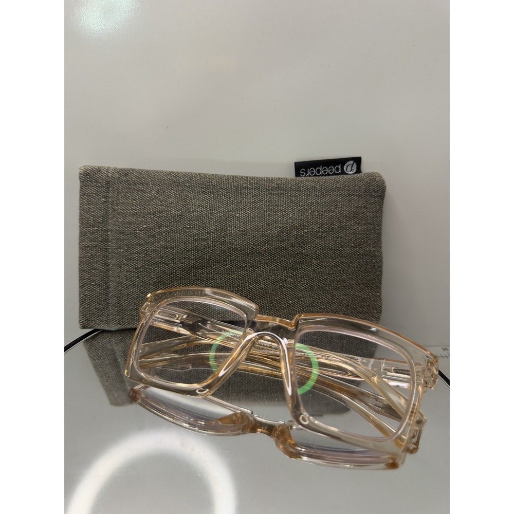 Peepers Standing Ovation Focus Blue Light Glasses Clear Tan Frame Soft Case 2666